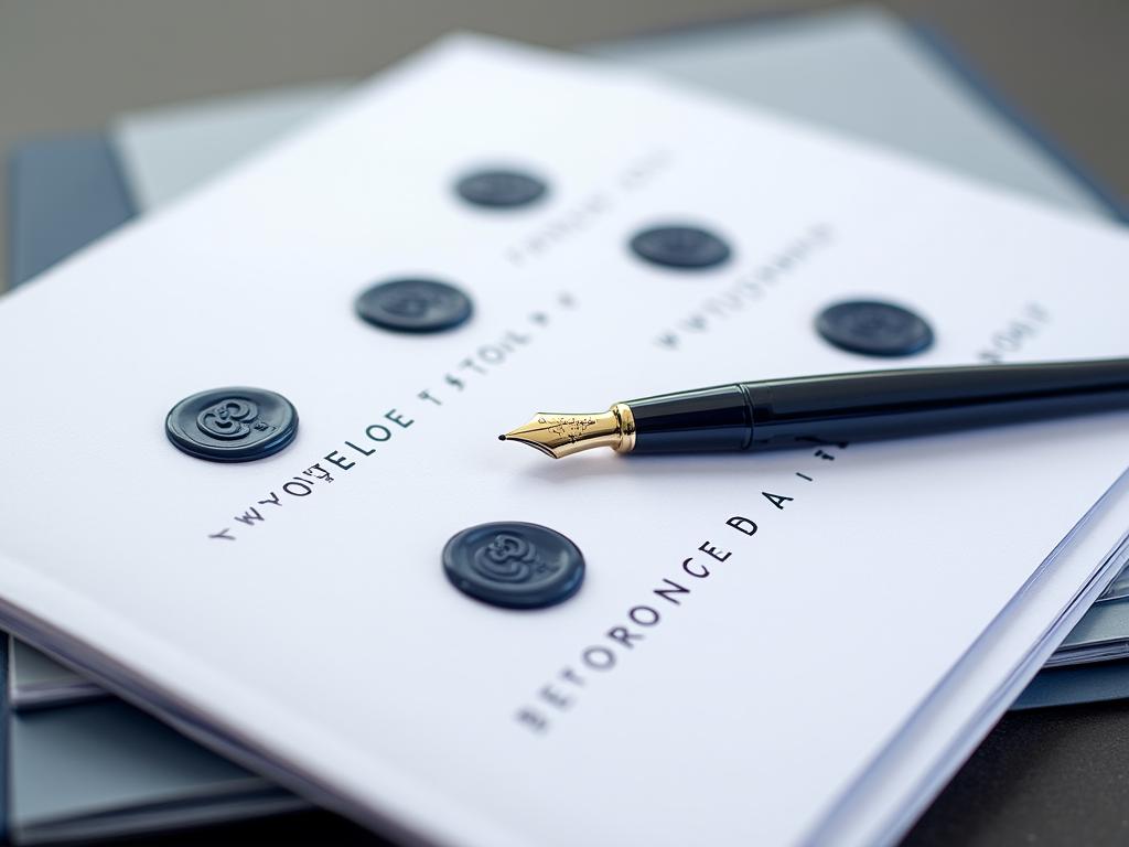 Stack of professionally bound corporate legal documents on a dark wood desk